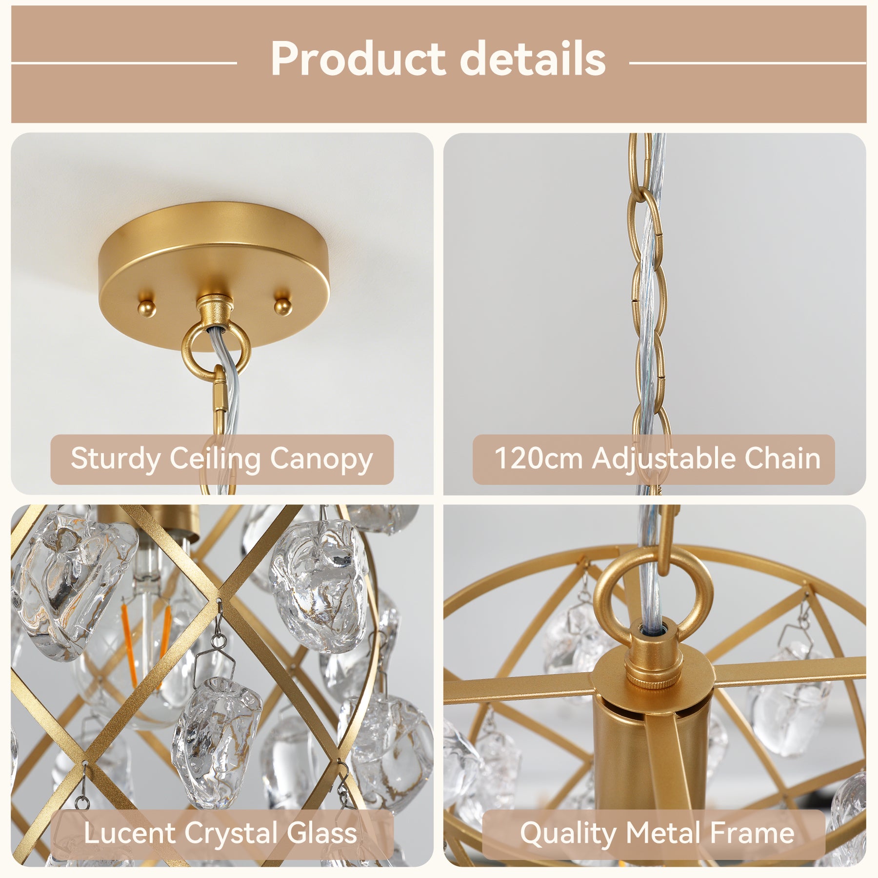 17,5 x 17,5 x 30 cm Tribesigns Gouden Hanglamp, Moderne Pendellamp met Watergolf Glaskristallen en E27-Fitting voor Keukeneiland Eetkamer en Hal [Energy Class E]