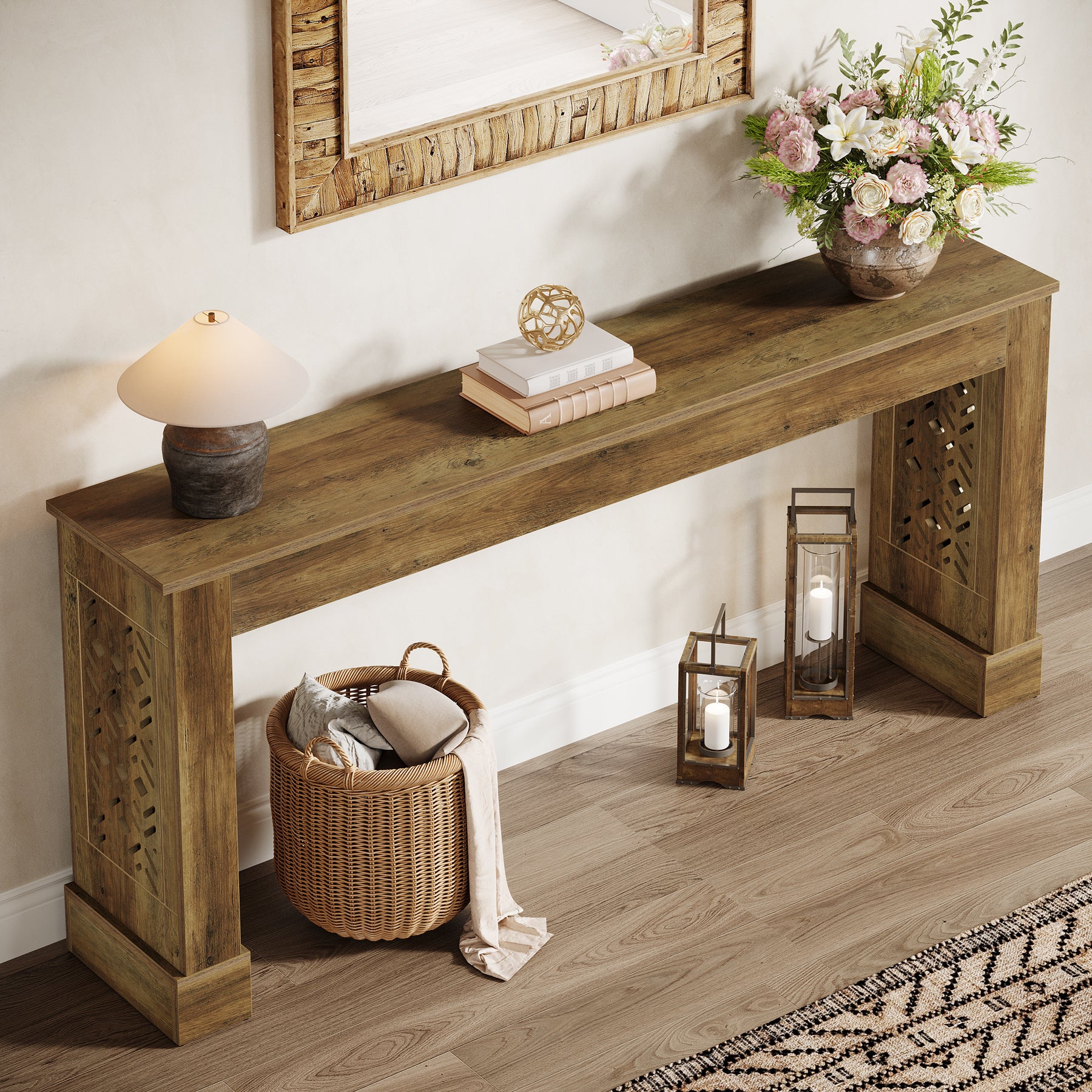 160 cm Landelijke Consoletafel voor Entree en Hal, Industriële Houten Haltafel Bruin