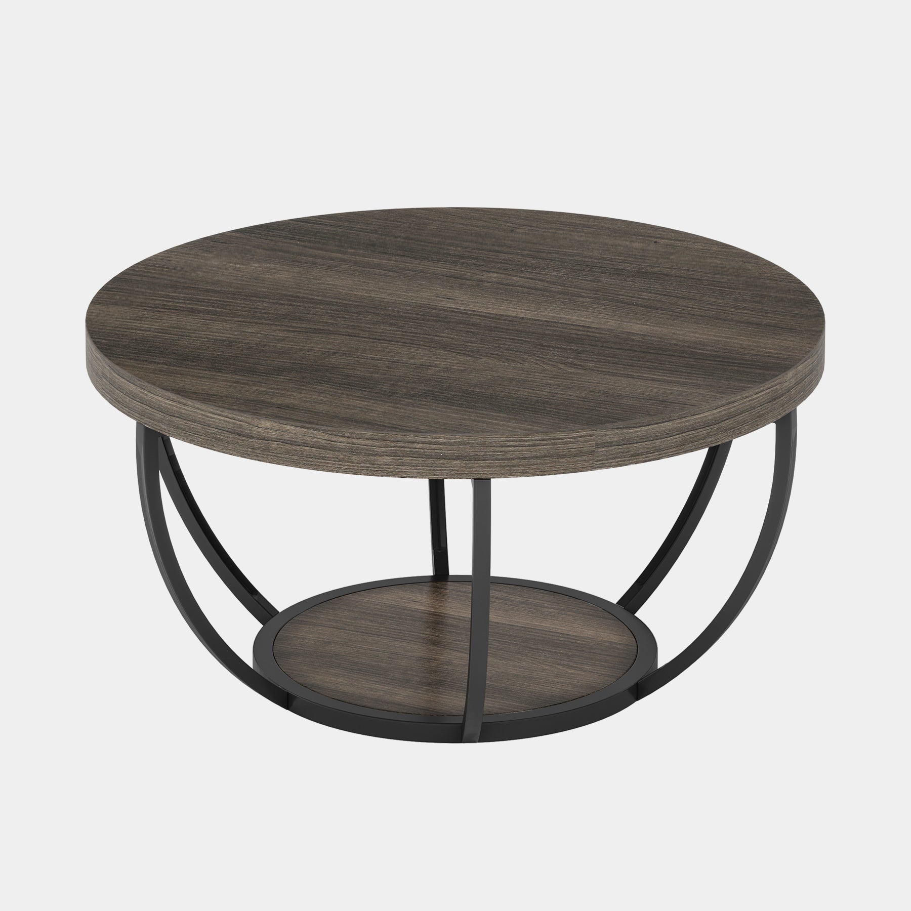 80,5 cm Ronde Industriële Salontafel, Tweelaags Middentafel in Rustiek Bruin en Zwart