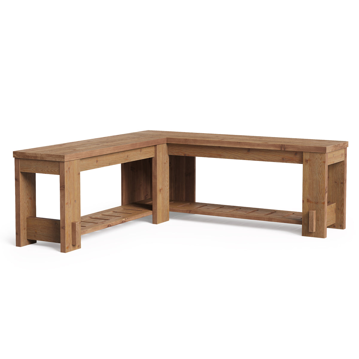 Tribesigns 120 x 45 cm L-vormige schoenenbank, massief hout met ruime open opbergplank voor hal en entree