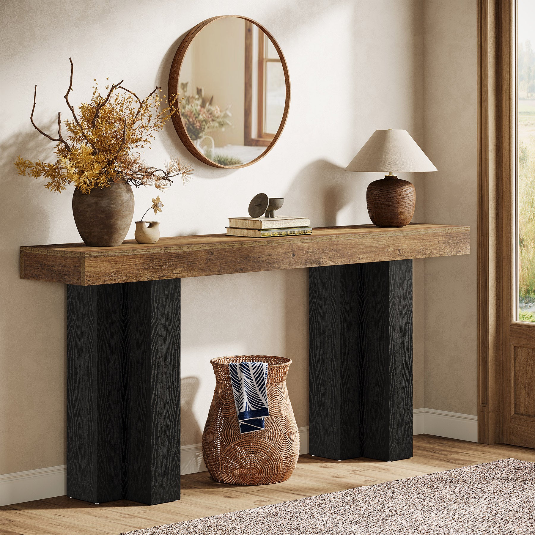 160 cm Smalle Consoletafel voor Hal en Woonkamer, Landelijke Haltafel voor Achter de Bank