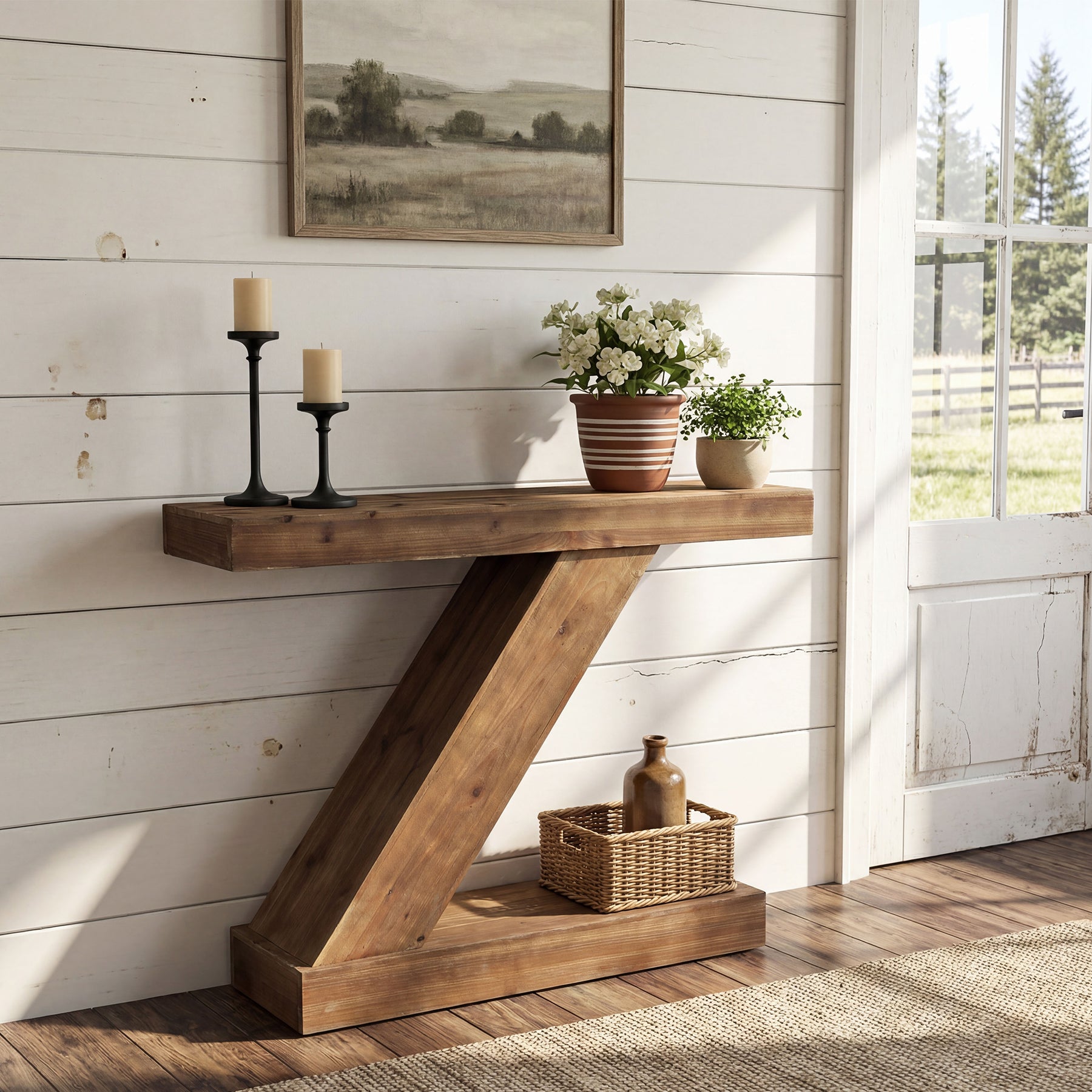 Tribesigns 105 cm Consoletafel, Massief Houten Haltafel met Z-Vorm voor Entree