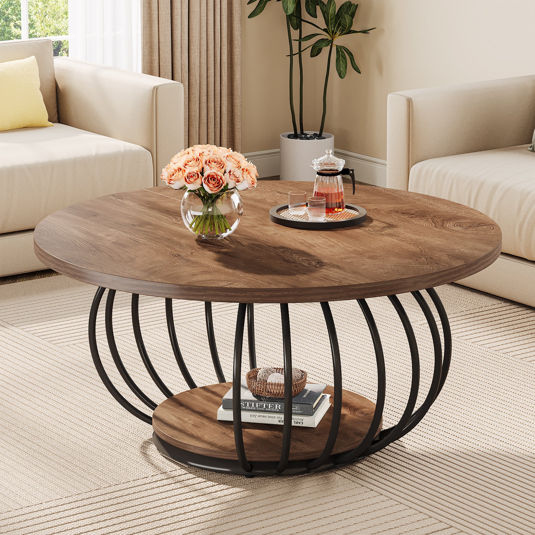 Salontafel Rond 100 cm van Hout met Metalen Frame
