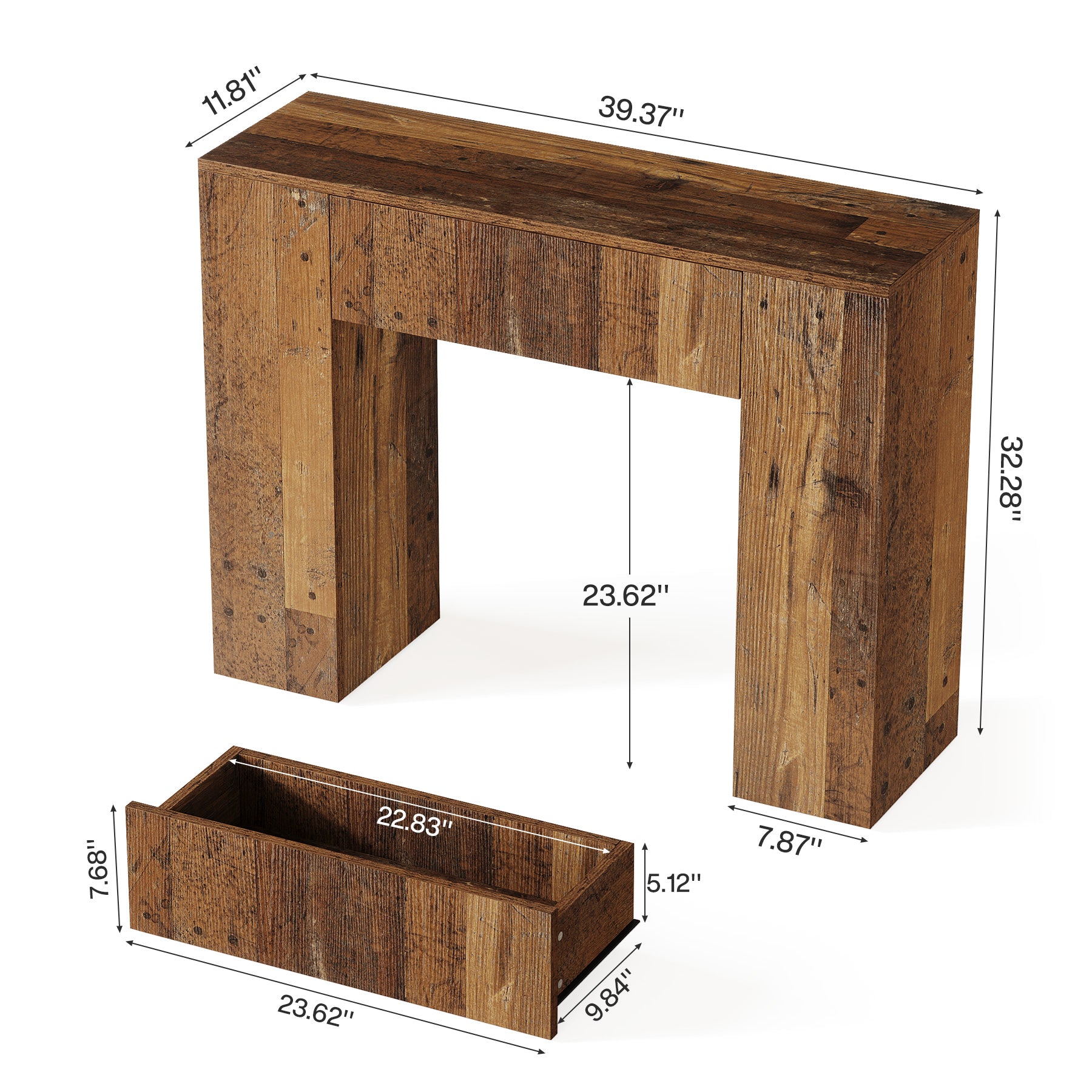 100 cm Consoletafel met Lade voor Kleine Ruimtes, Smalle Haltafel Donkerbruin