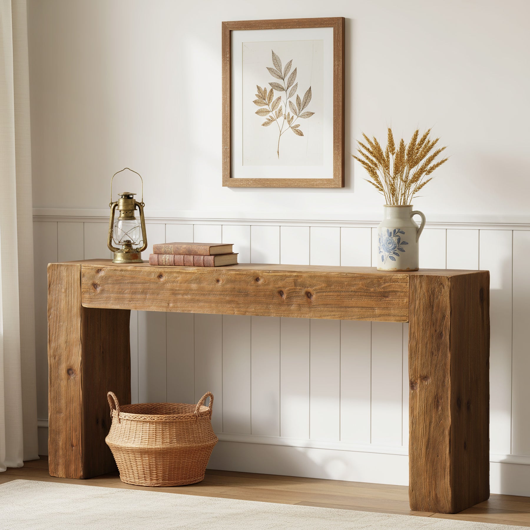 160 cm Massief Houten Consoletafel, Farmhouse Sidetable voor Woonkamer
