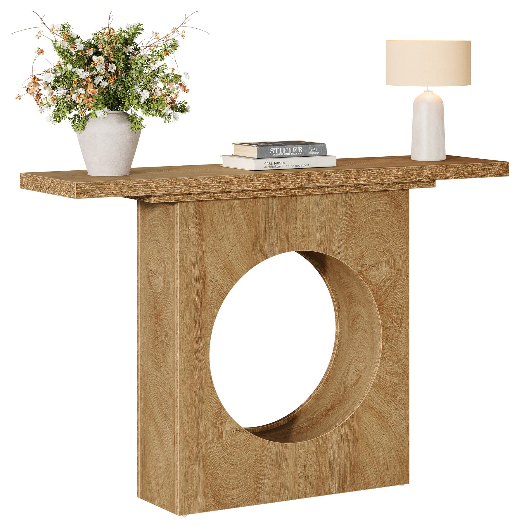105 cm Landelijke Consoletafel met Rond Gat Ontwerp, Smalle Haltafel voor Woonkamer