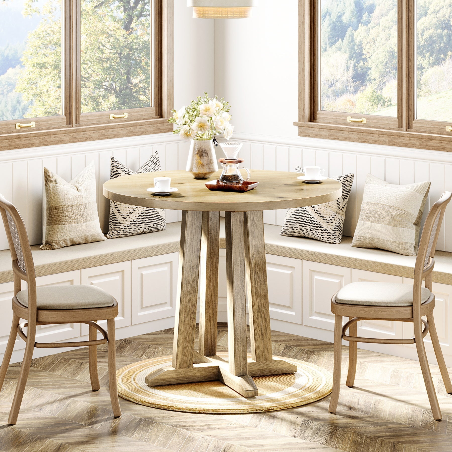 Tribesigns 80 cm Kleine Ronde Eettafel voor 2-4 Personen, Modern Boerenstijl Tafel