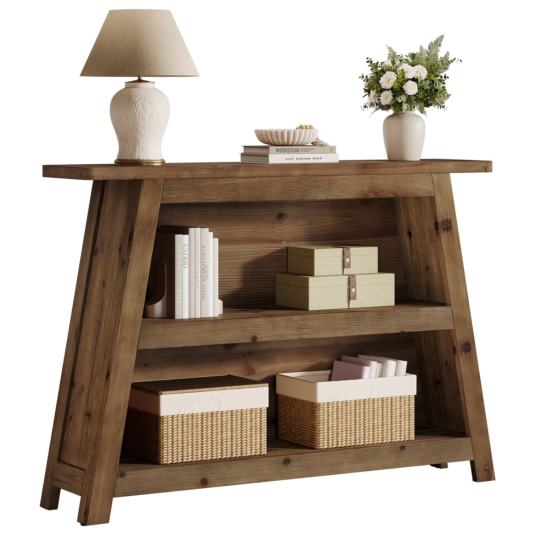 Tribesigns 120 cm massief houten consoletafel, sidetable met 3 planken voor hal