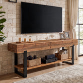 Tribesigns 160 cm tv-meubel van massief hout met 2-laags opbergrek en metalen frame, landelijke tv-kast voor woonkamer 3