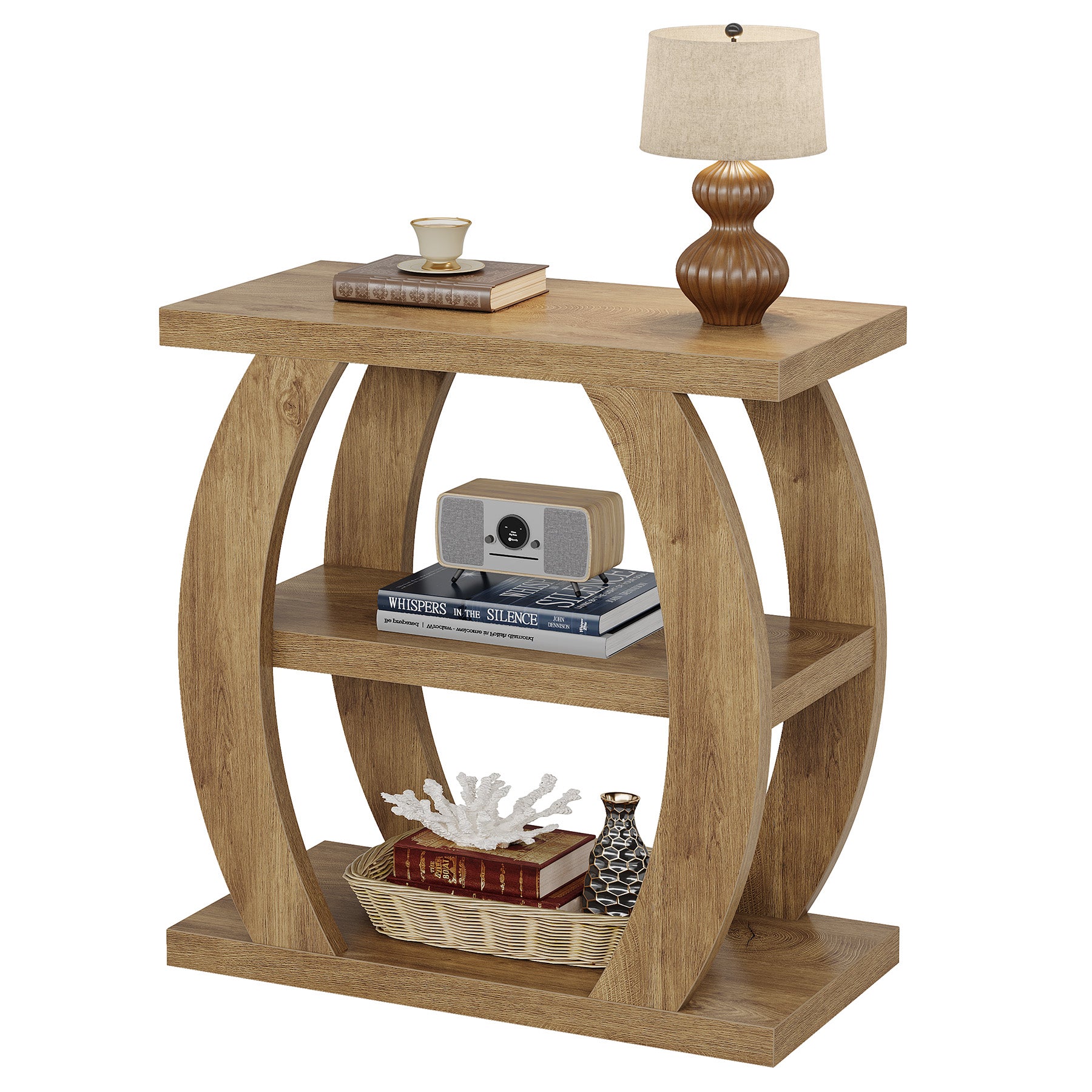 60 cm Hoge Bijzettafel voor Woonkamer, 3-Tier Smalle Tafel met Opbergruimte