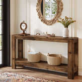 160 cm Massief Houten Consoletafel, Smalle Farmhouse Sidetable met Rek 3