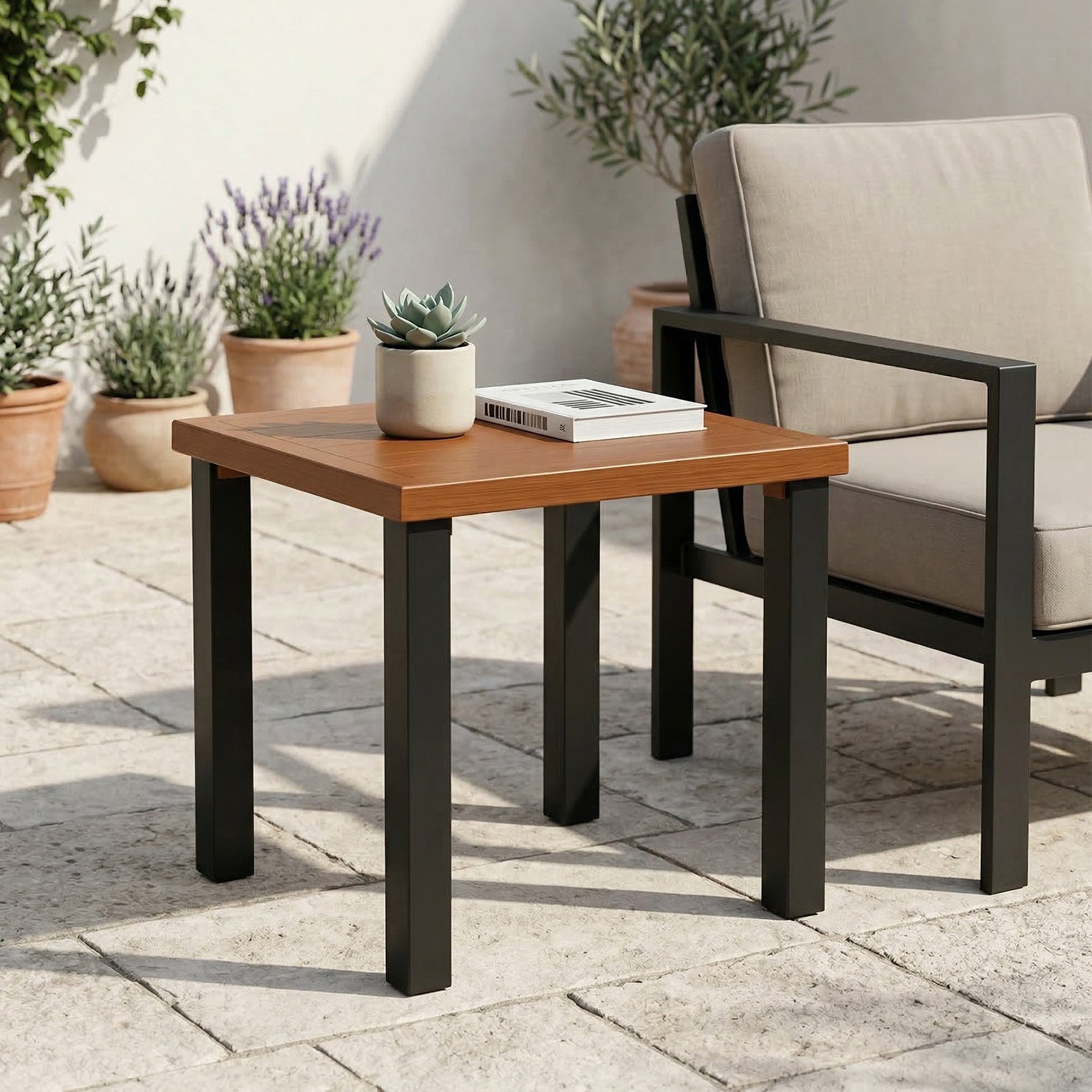 45 cm Buiten Bijzettafel in Houtlook, Weerbestendige Balkontafel voor Tuin Terras Woonruimte