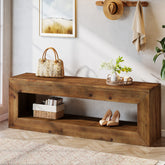 120 cm massief houten halbank met opbergplank, landelijke zitbank voor entree en hal 3