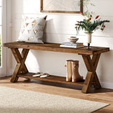 110 cm massief houten bank, landelijke halbank met opbergplank 3