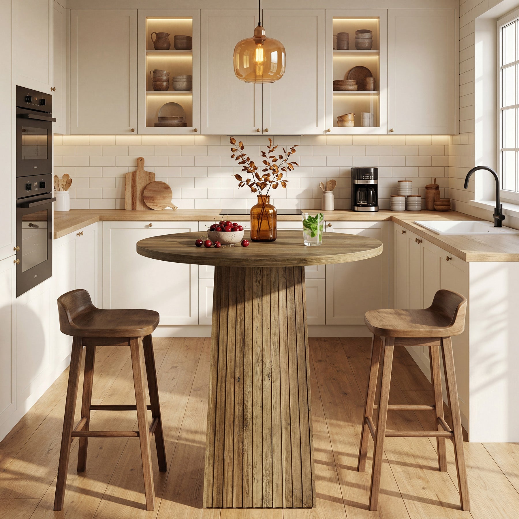 80 cm Tribesigns Ronde Eettafel, Houten Pedestal Tafel voor 2 Personen