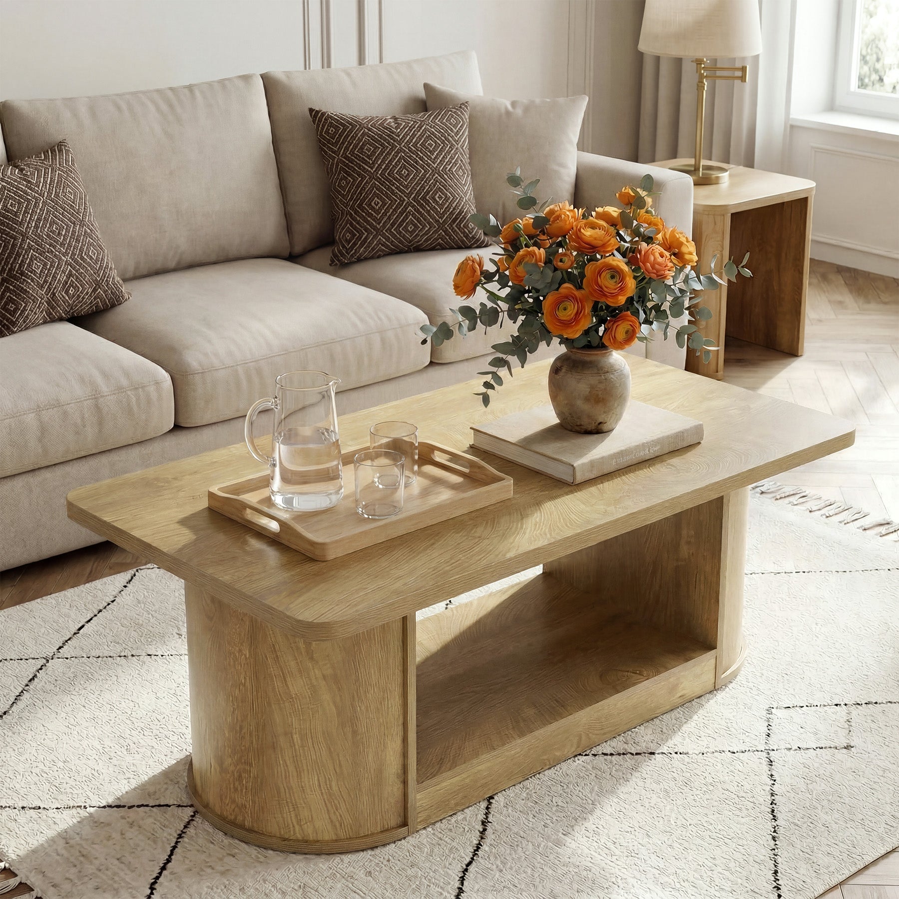 120 cm Salontafel, Moderne Tafel met 2 Niveaus en Opbergruimte voor Woonkamer Slaapkamer