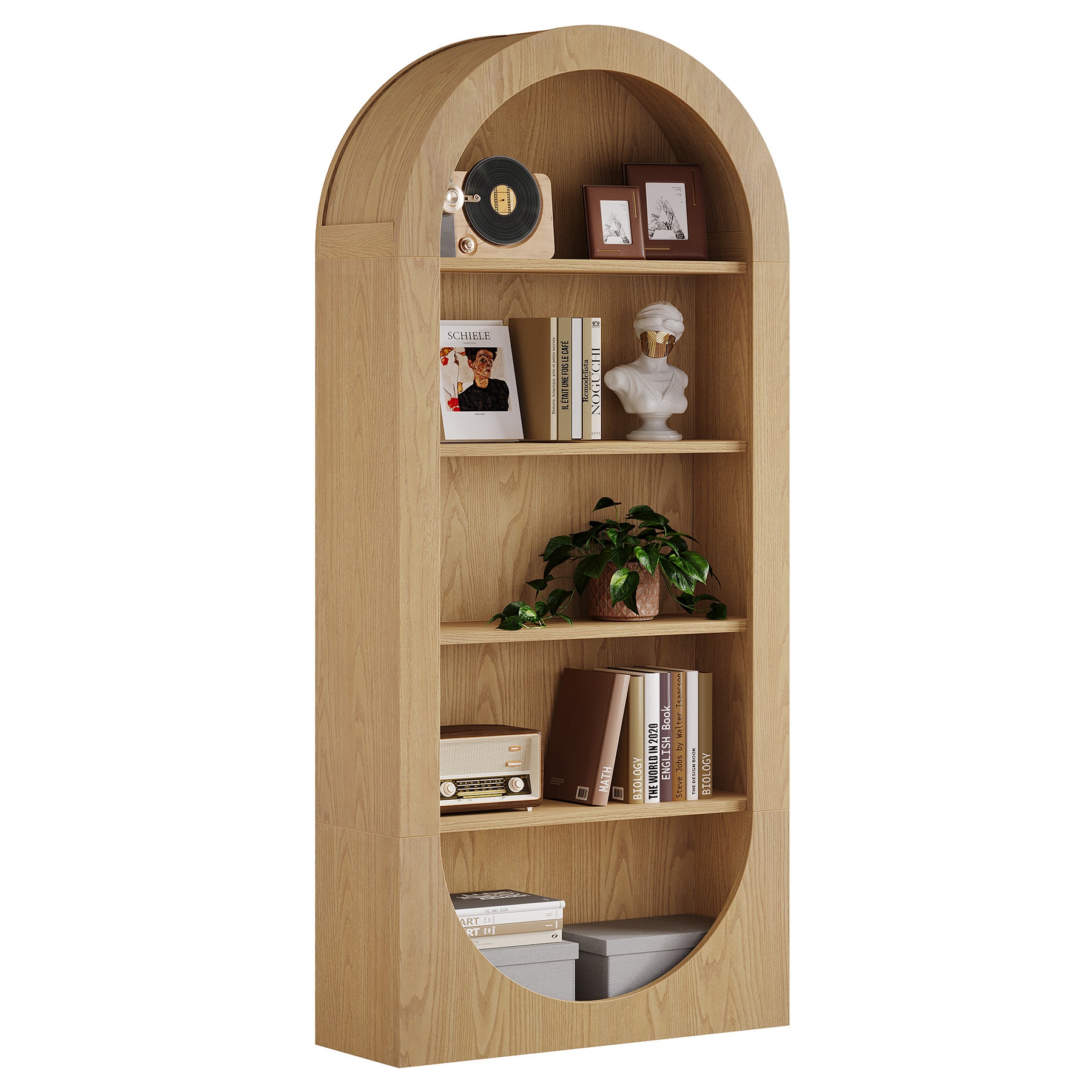 180 cm Hoge Gewelfde Boekenkast, 5-Laags Vrijstaand Boekenrek met Open Planken voor Woonkamer en Kantoor