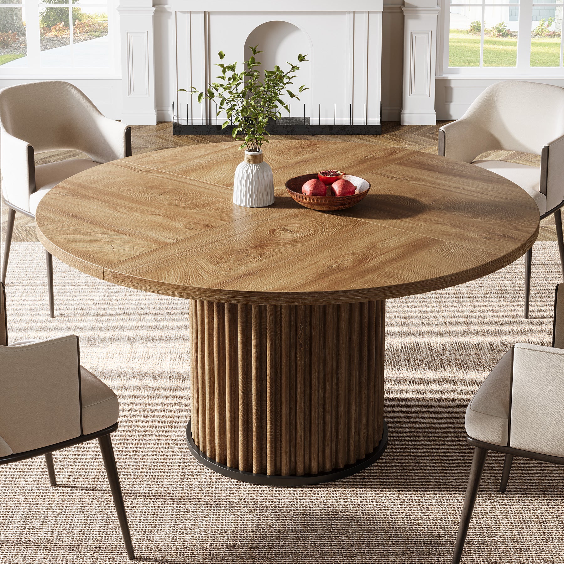 120 cm Zwarte Ronde Eettafel voor 4-6 Personen, Moderne Keukentafel met Metalen Basis