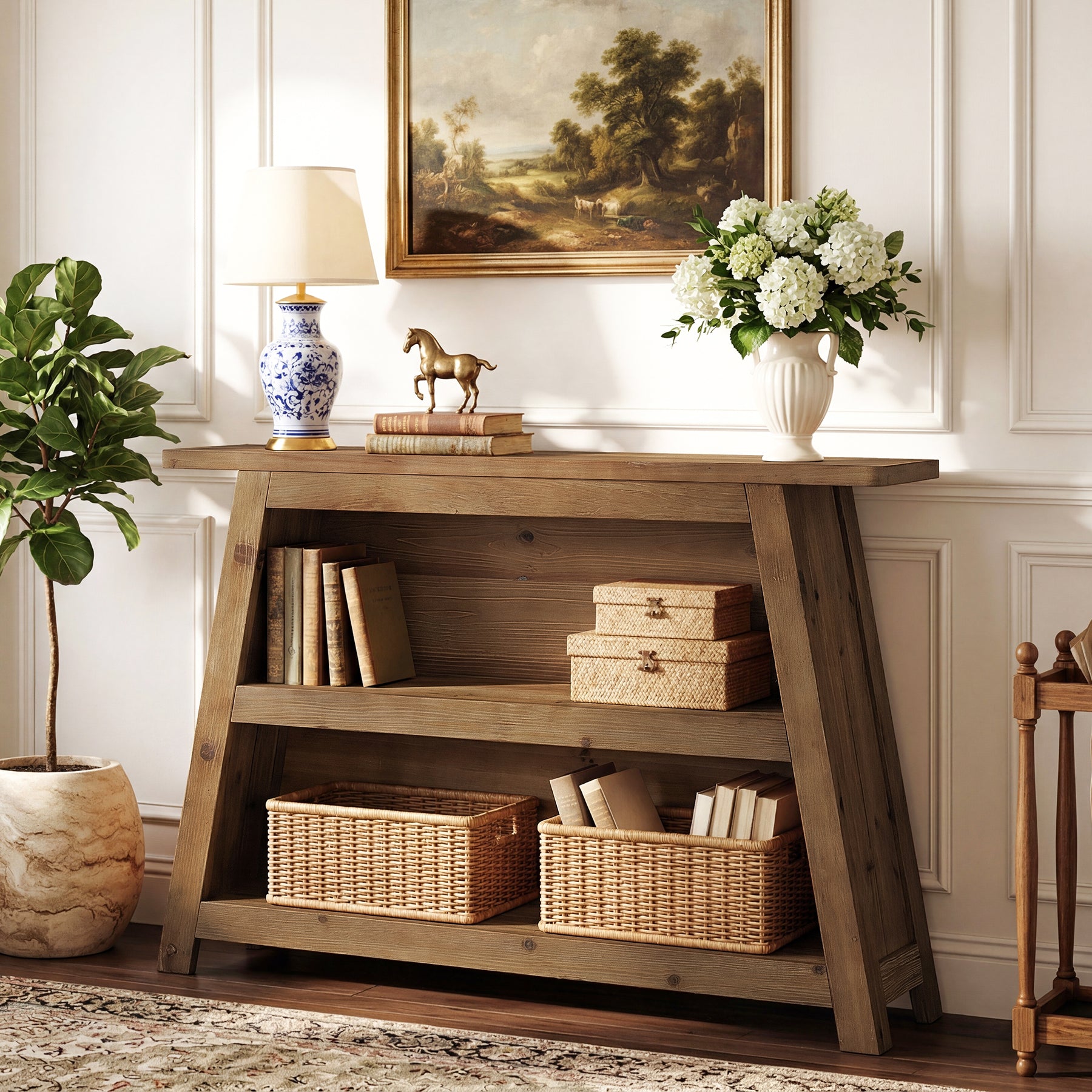 Tribesigns 120 cm massief houten consoletafel, sidetable met 3 planken voor hal