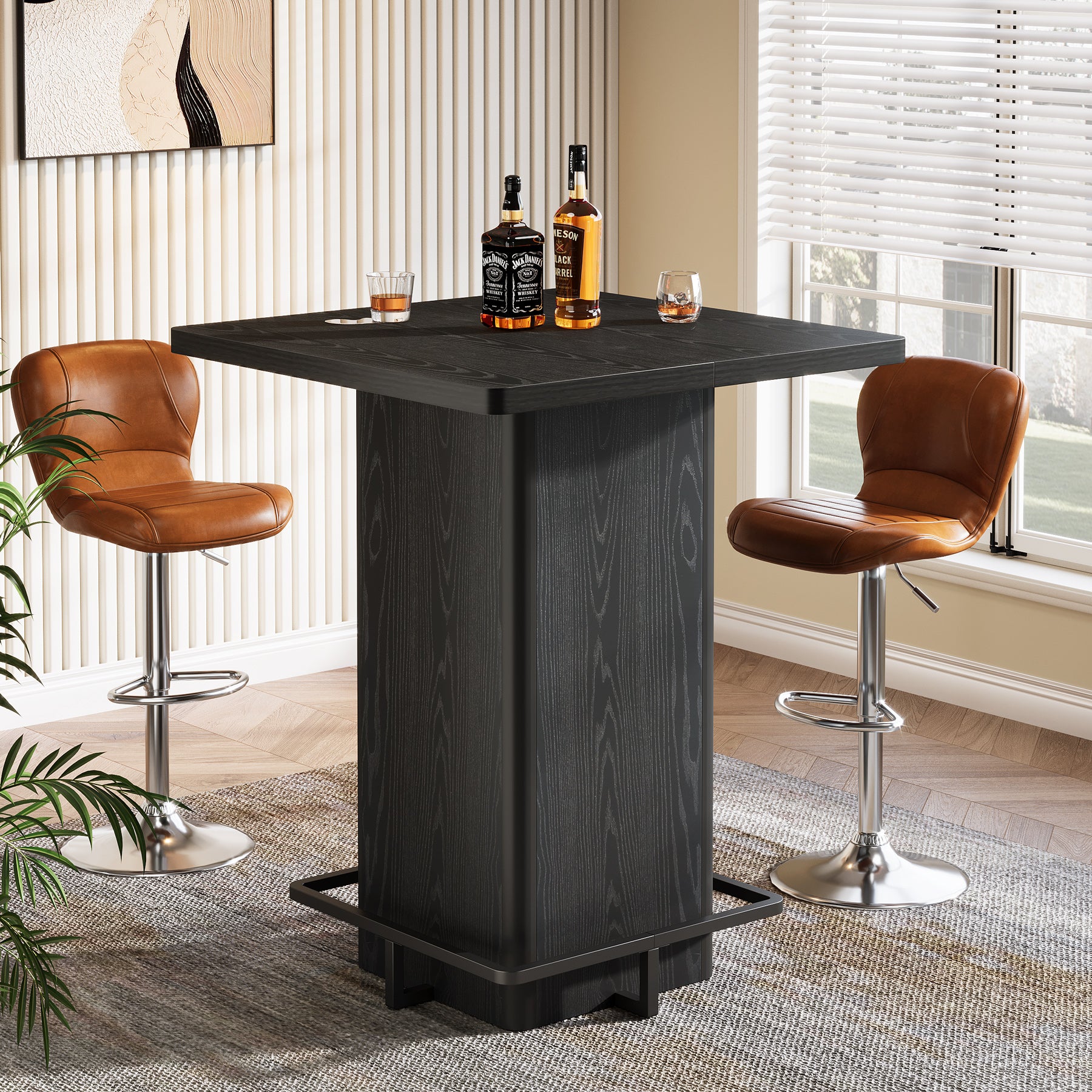 100 cm Vierkante Bartafel, Zwarte Hoogglans Tafel voor Keuken