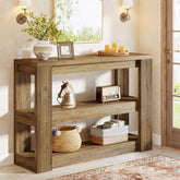 105 cm Landelijke Consoletafel met 3 Planken, Smalle Banktafel 3