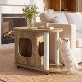 Tribesigns kattenhuis met krabpalen & bijzettafel, ovale salontafel op wielen met kattenhol 3