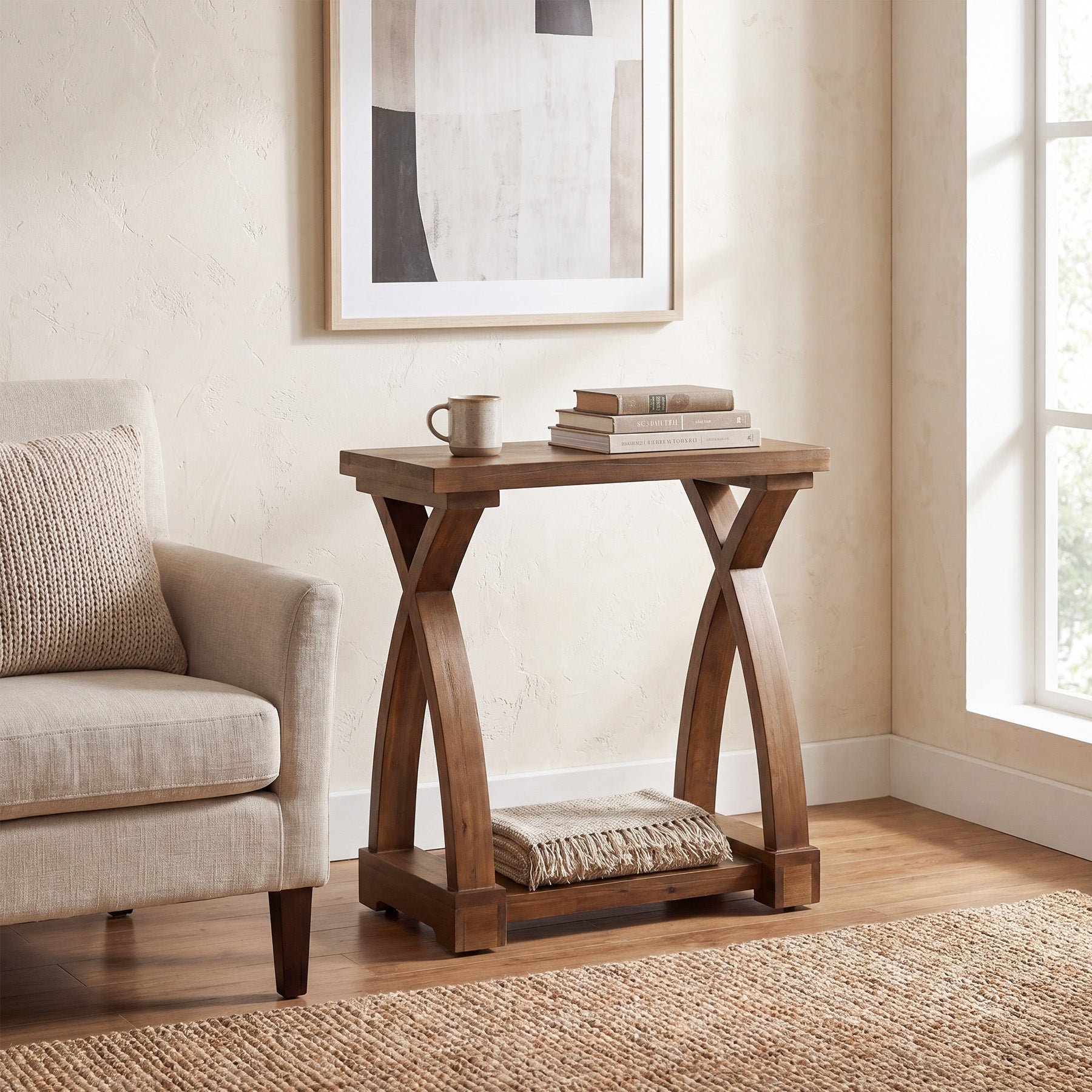 Tribesigns massief houten bijzettafel met 2 opbergplanken, smal houten nachtkastje voor woonkamer en slaapkamer