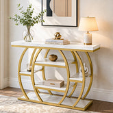 Tribesigns consoletafel 105 cm – smalle haltafel met 5 legplanken, goudkleurig metalen frame en blad in marmerlook 3