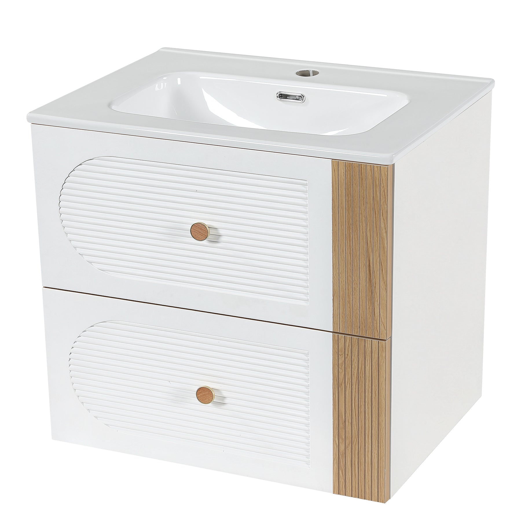 Tribesigns wastafelmeubel met keramische wastafel 60 cm, wandhangende wastafelonderkast met 2 softclose-lades