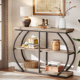 105 cm Industriële Consoletafel met 3 Planken, Gebogen Metalen Frame voor Woonkamer en Hal 3