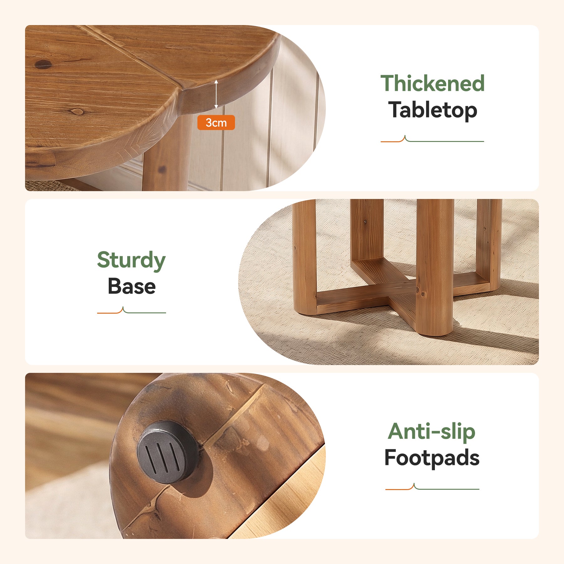 Tribesigns Massief Houten Ronde Eettafel 80 cm voor 2–4 personen, Landelijke Eetkamertafel met Floraal Snijwerkpatroon