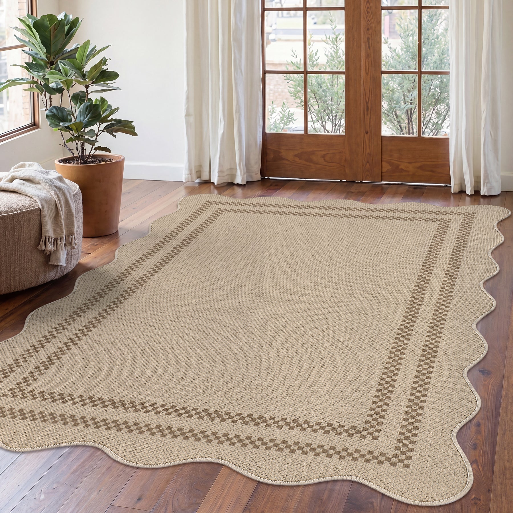 Tribesigns tapijt voor binnen en buiten, weerbestendig, jute-look, geschulpte rand en landelijk patroon, wasbaar en antislip