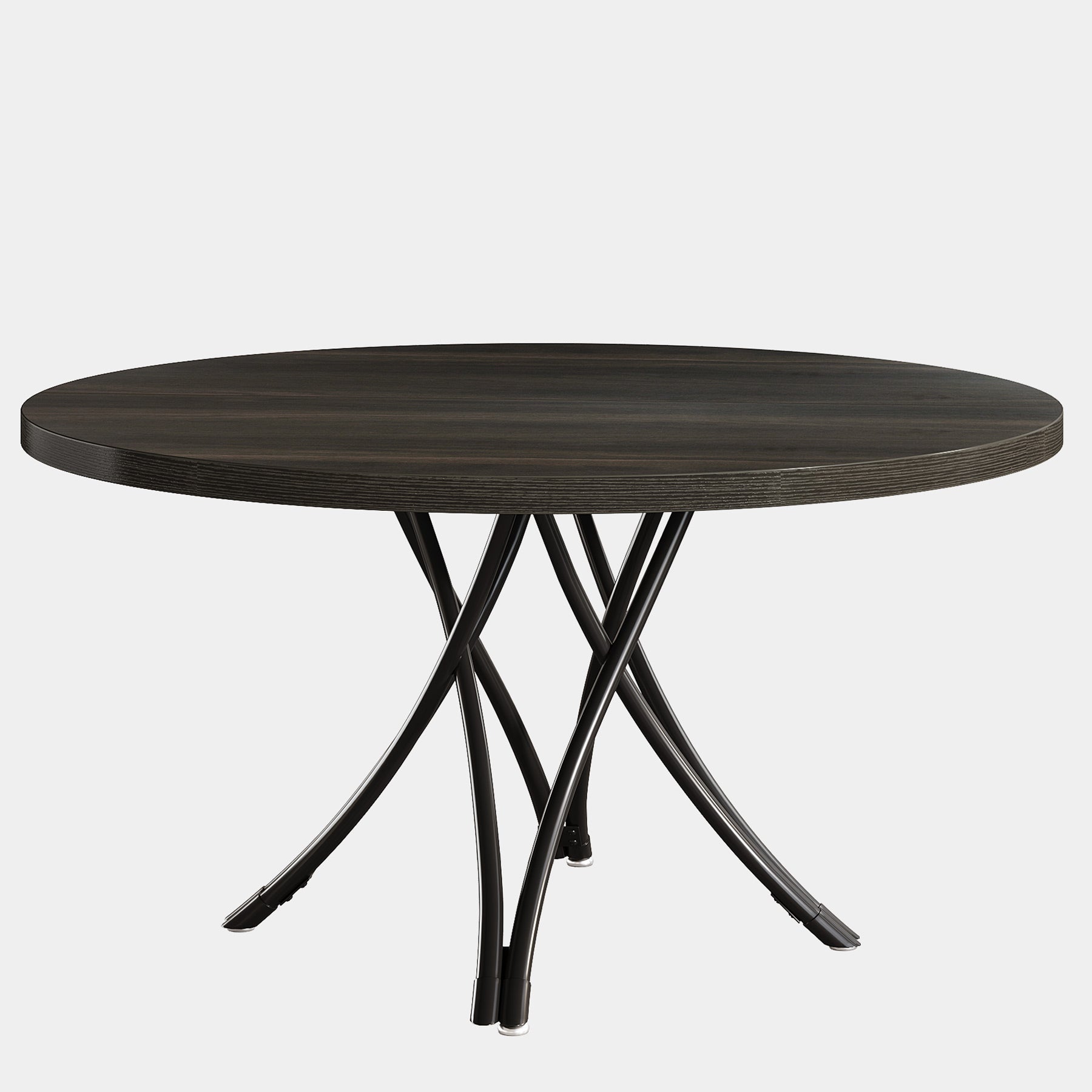 Ronde Eettafel voor 4-6 Personen, 120 cm met Kruisvormige Metalen Poten in Het Zwart