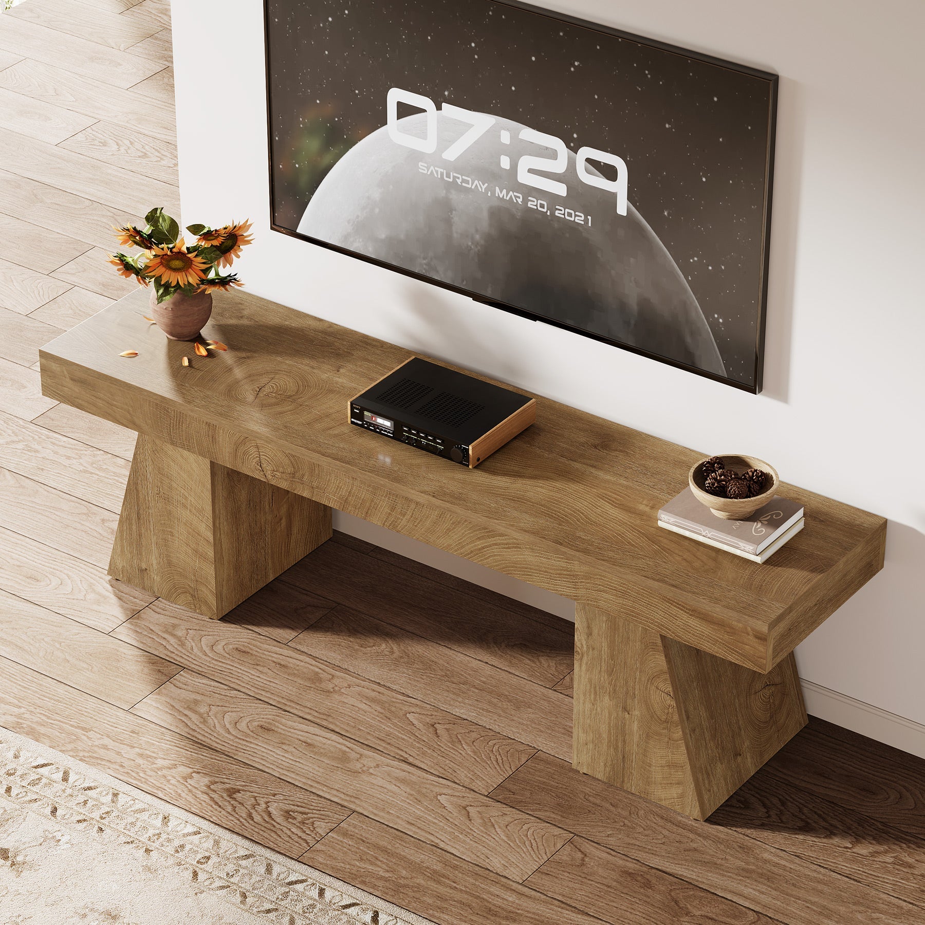 Tribesigns TV-lowboard 160 cm voor tv's tot 75 inch, tv-kast met geometrische sokkel