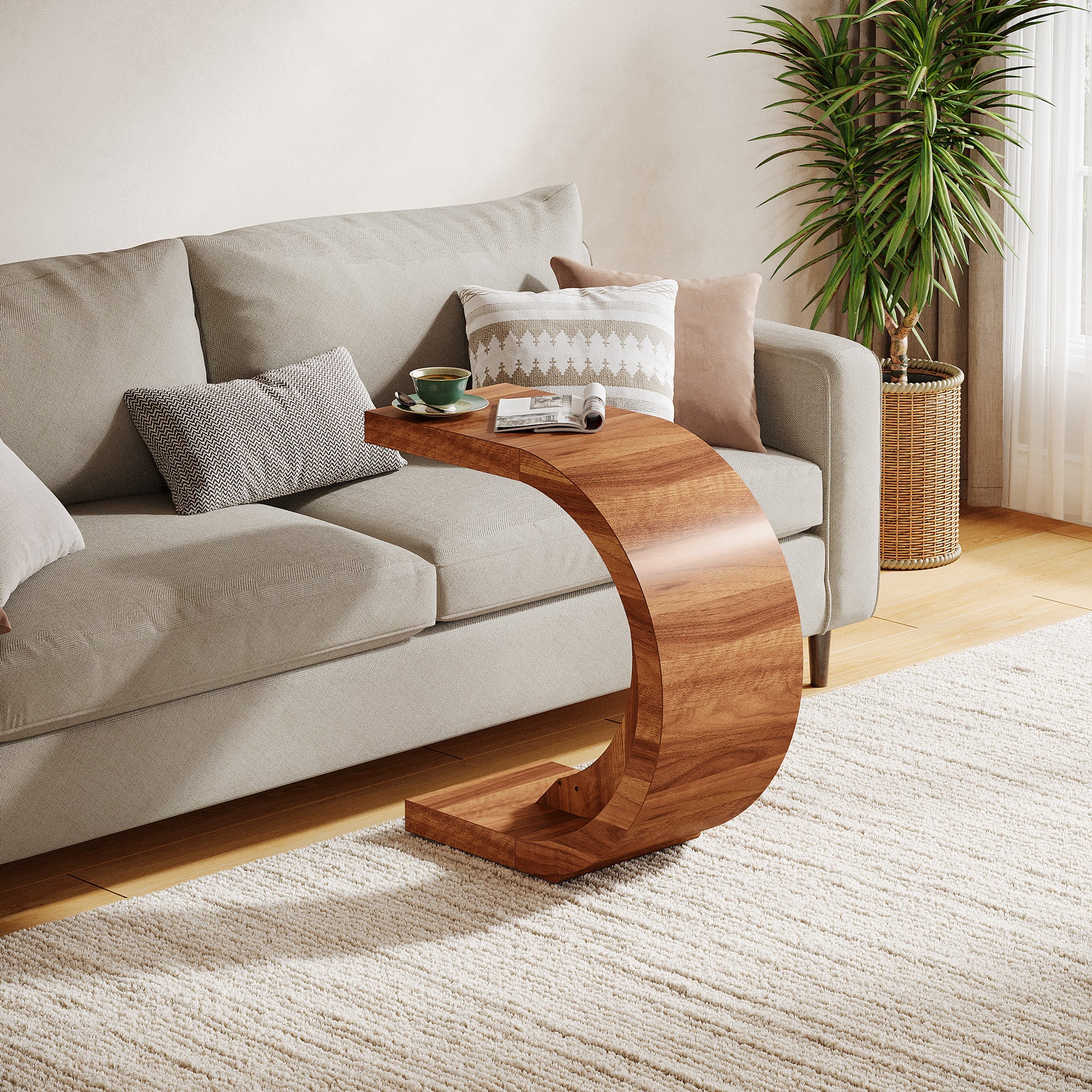 65 cm C-Vormige Bijzettafel, Tribesigns Smalle Sofa Tafel voor Woonkamer
