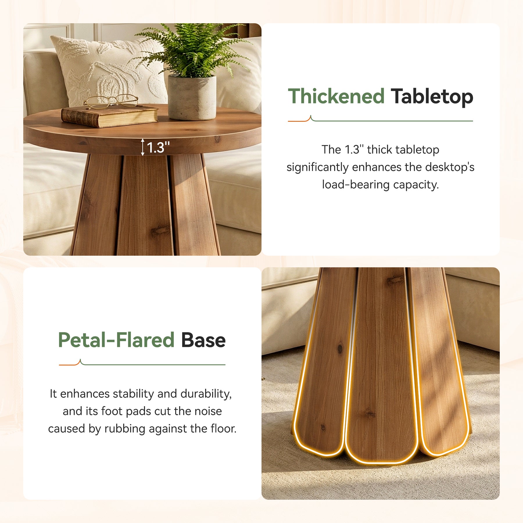 Tribesigns 50 cm ronde houten bijzettafel, massief houten zijtafel met uitlopende voet voor woonkamer