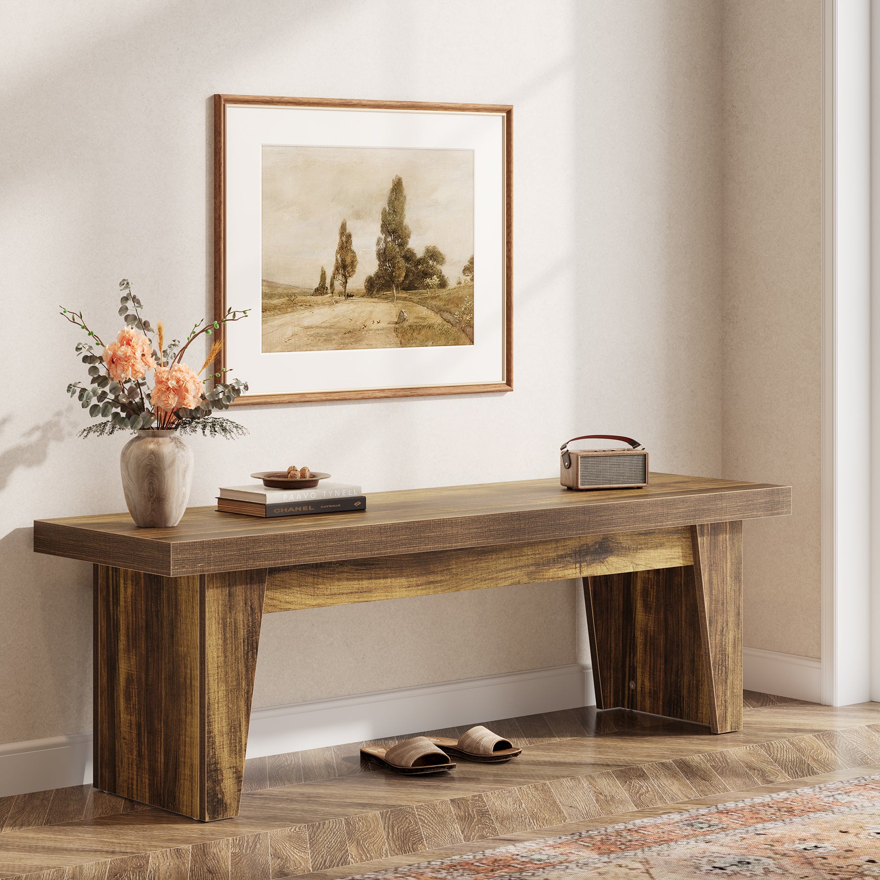 140 cm Tribesigns landelijke houten zitbank met dik blad, lange halbank voor entree slaapkamer en woonkamer