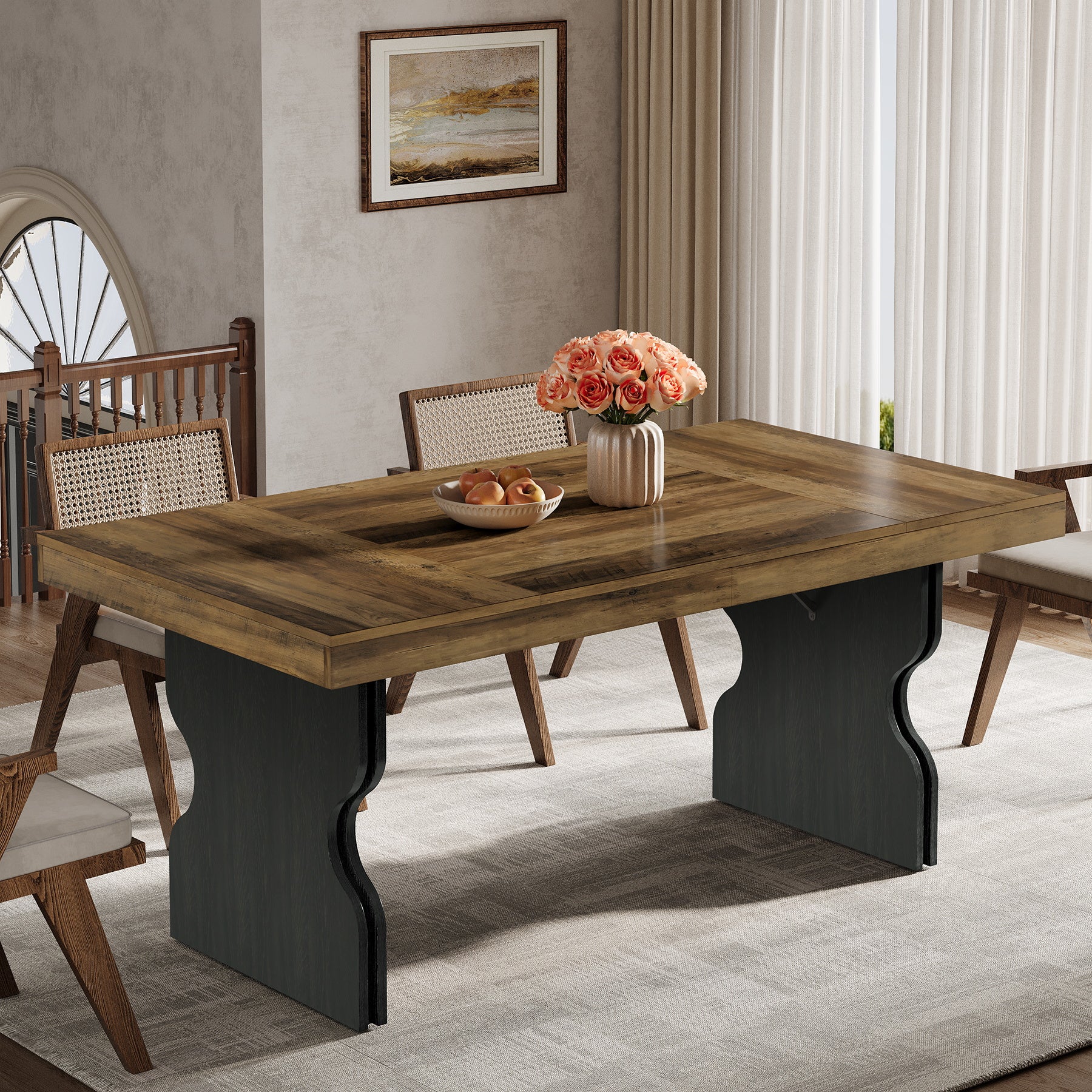 Tribesigns 160 cm Eettafel voor 4–6 Personen, Rechthoekige Landelijke Keukentafel met Zandloperpoten