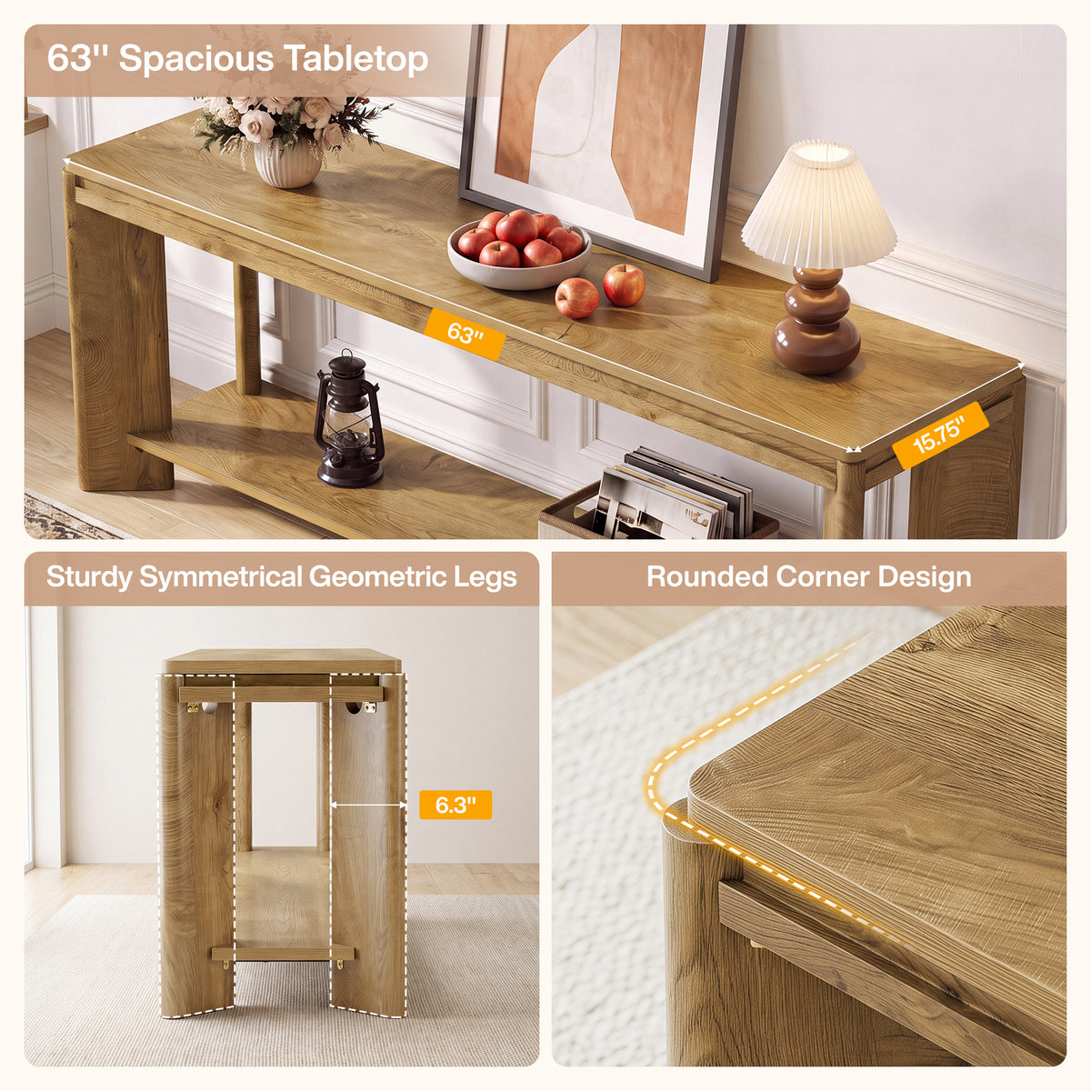 Tribesigns 160 cm lage houten consolentafel met 2-laags opbergruimte, landelijke haltafel voor hal en woonkamer