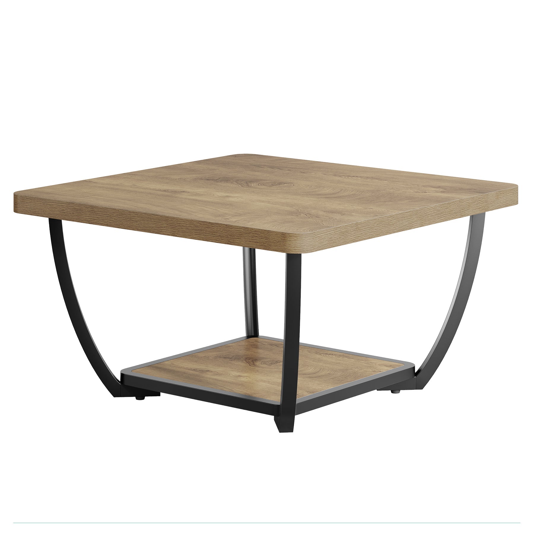 Tribesigns vierkante salontafel 80 cm met opbergplank, tweelaagse woonkamertafel met metalen frame