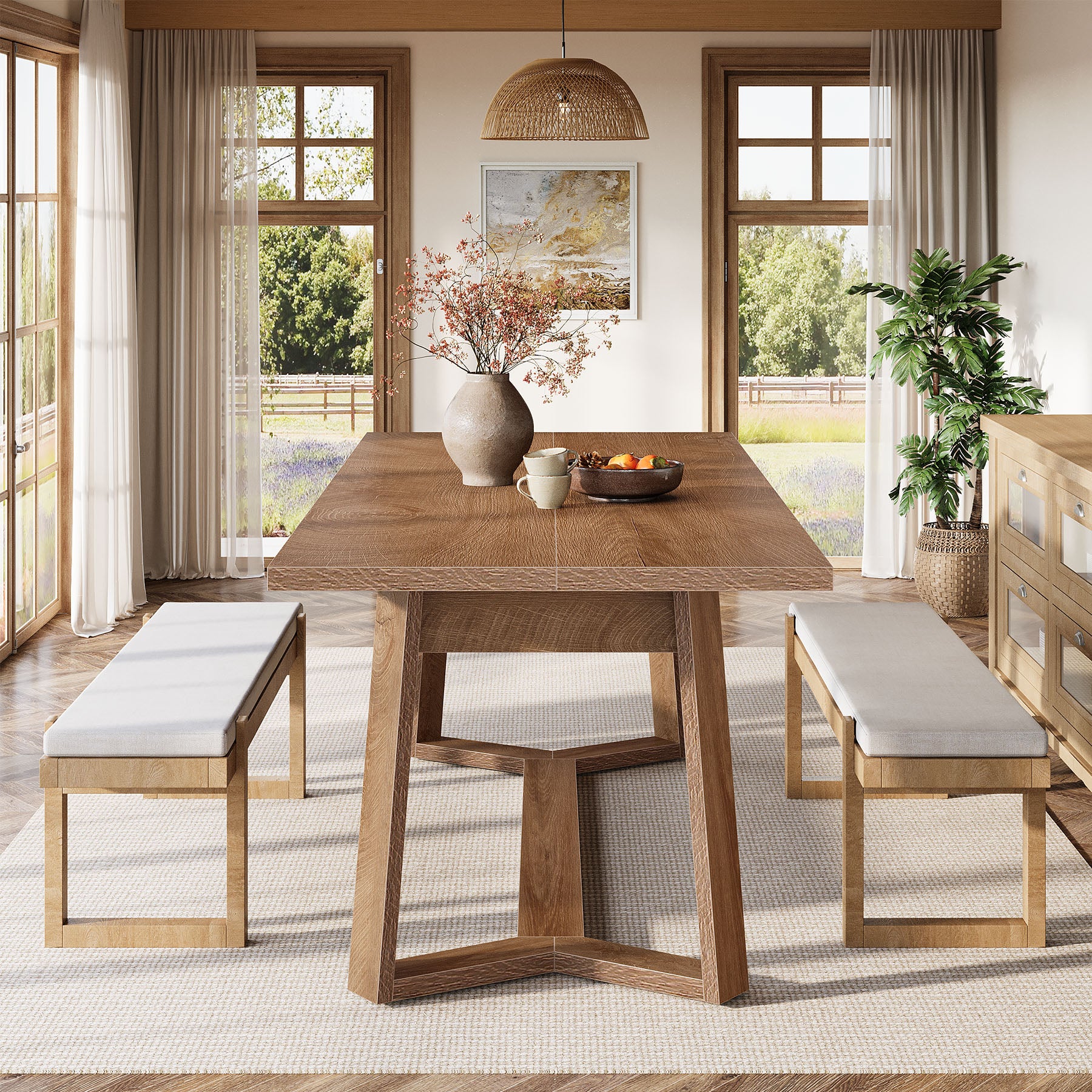Eettafel van 120 cm in landhuisstijl voor 4 personen, houten keukentafel in bruin