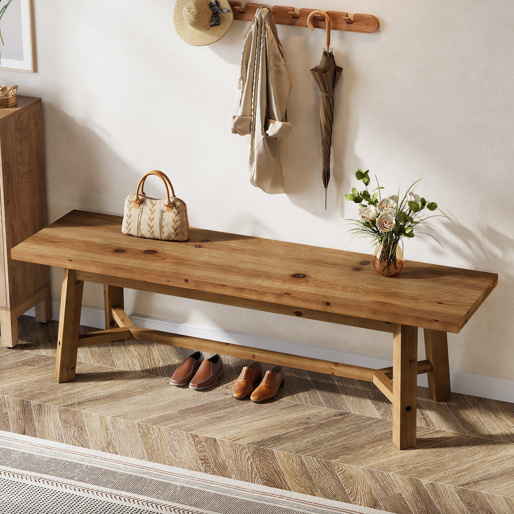 140 cm Tribesigns massief houten halbank met stevig frame, landelijke entreebank voor hal en woonkamer