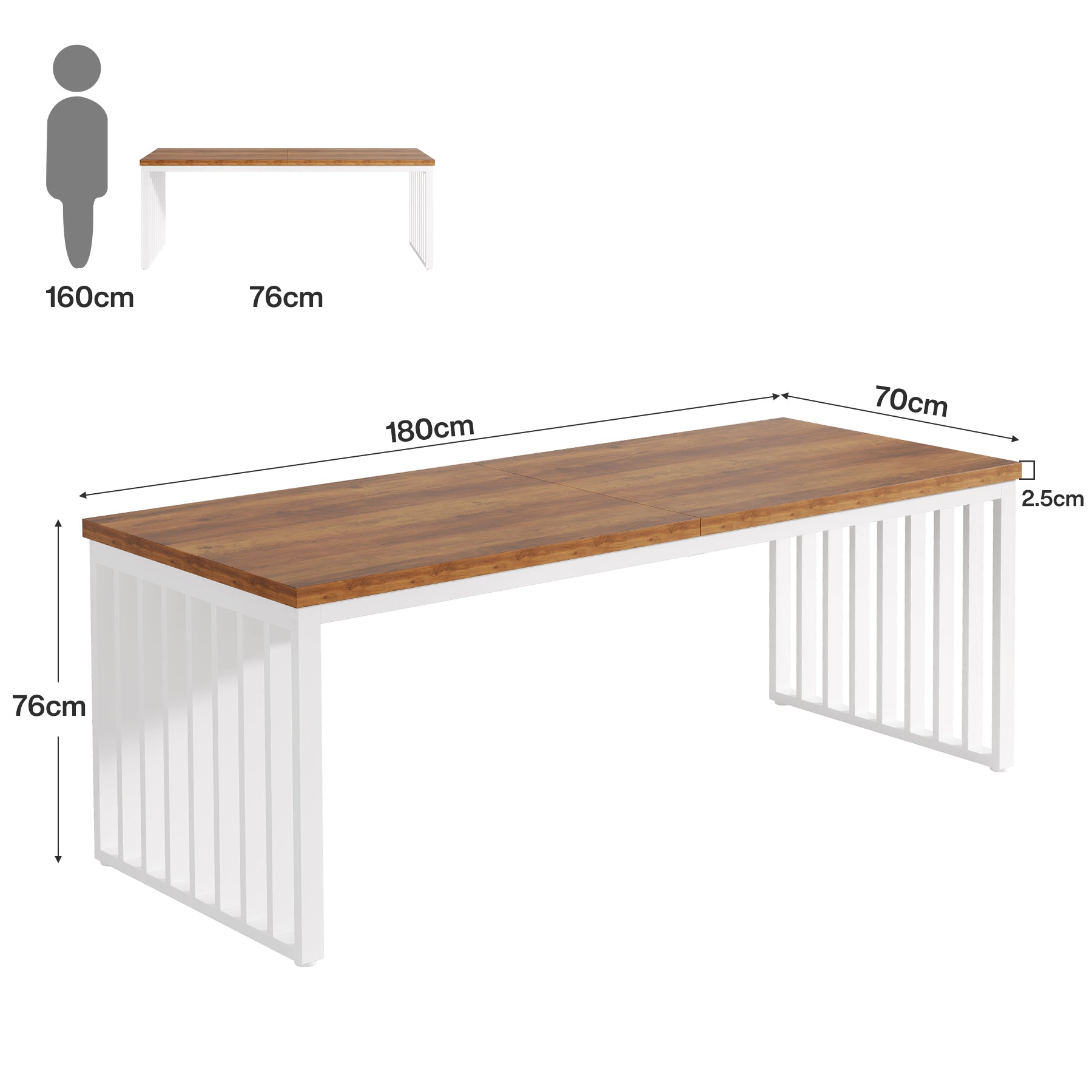 180 cm Bureau, Robuuste Computertafel Met Metalen Frame Voor Thuiskantoor
