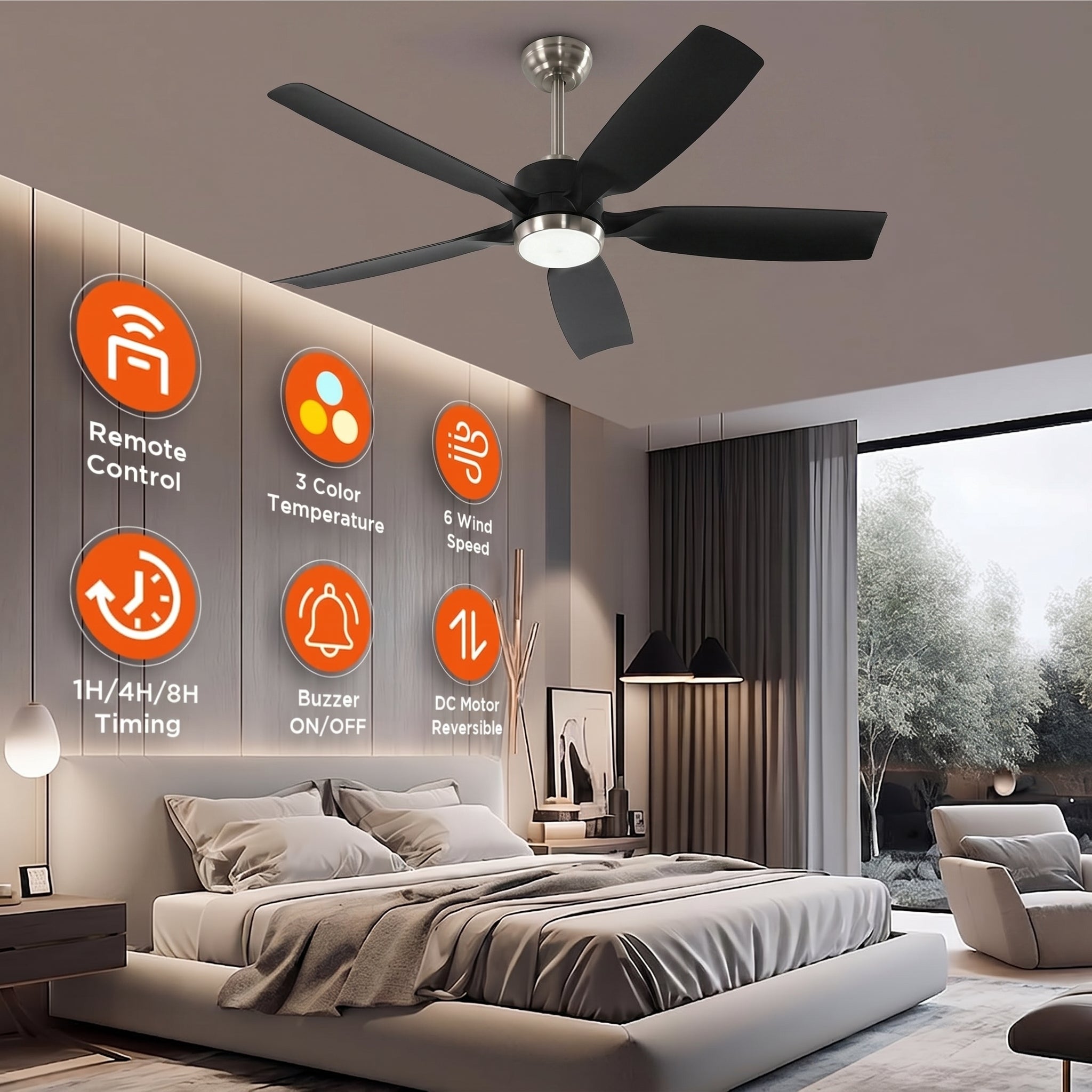 132 cm Tribesigns moderne plafondventilator met licht en afstandsbediening, 5-bladige ventilatorlamp met dimbare ledverlichting voor woonkamer terras en veranda [Energieklasse E]