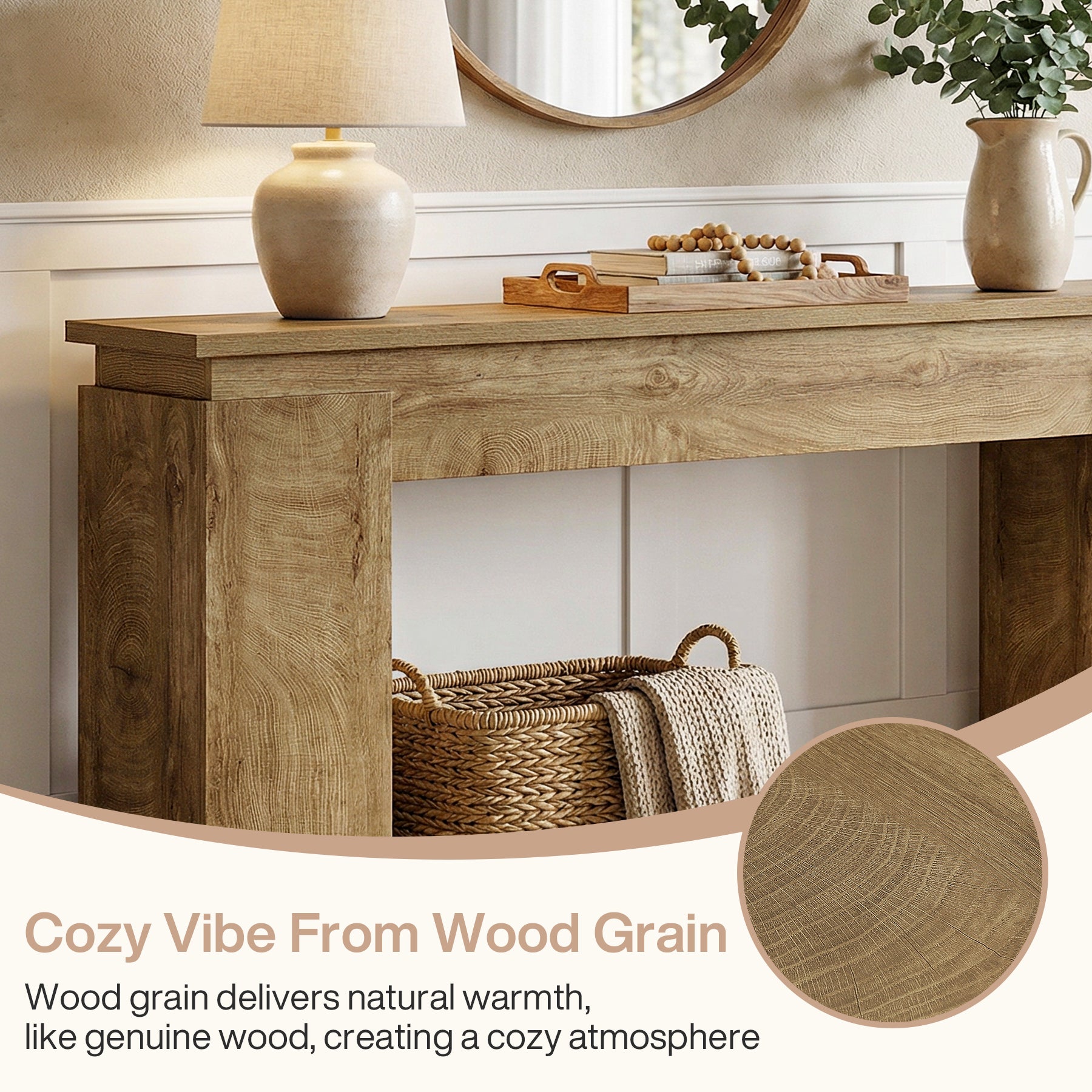 160 cm Consoletafel met Open Opbergrek, Landelijke Sofa Tafel voor Woonkamer en Entree