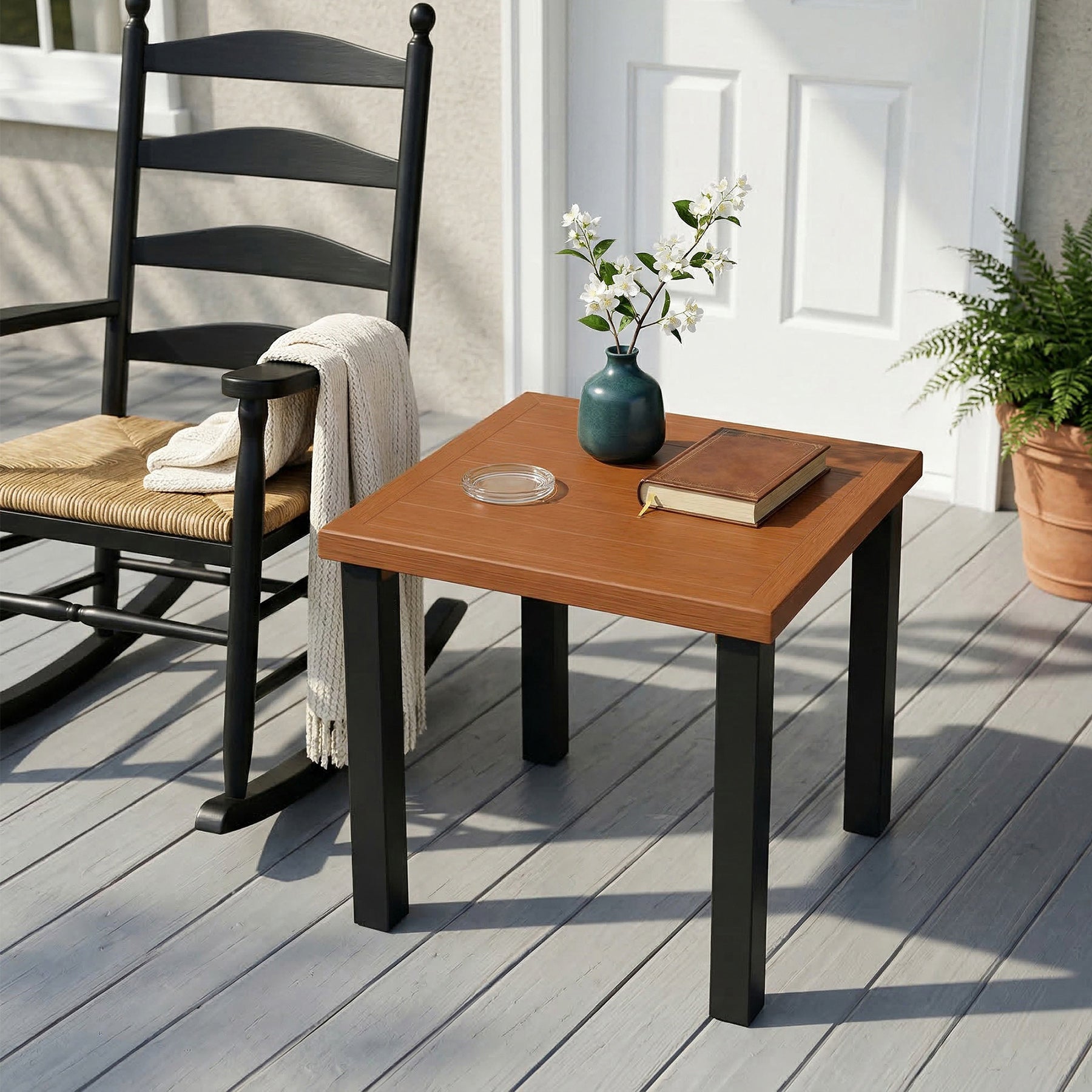45 cm Buiten Bijzettafel in Houtlook, Weerbestendige Balkontafel voor Tuin Terras Woonruimte