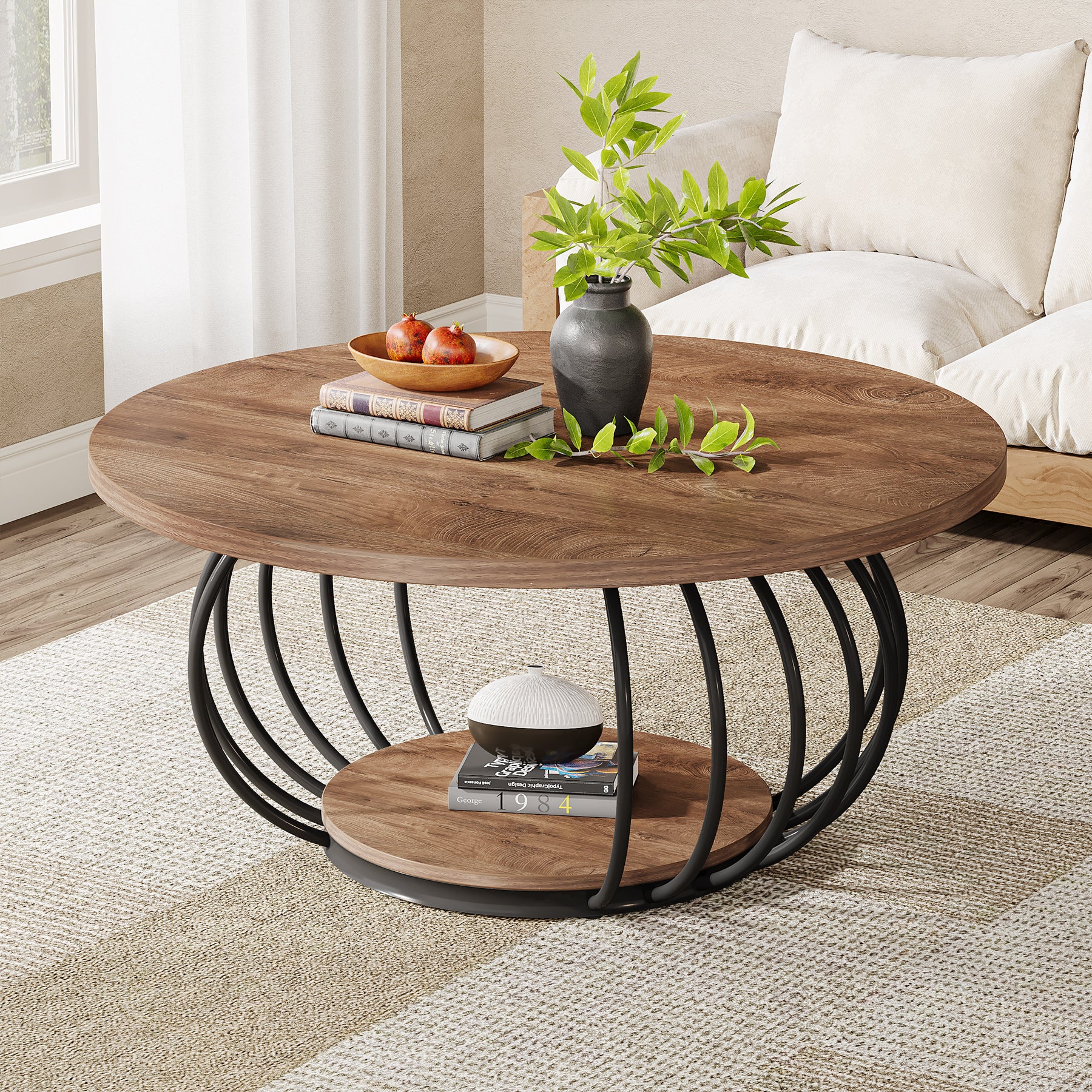 Salontafel Rond 100 cm van Hout met Metalen Frame