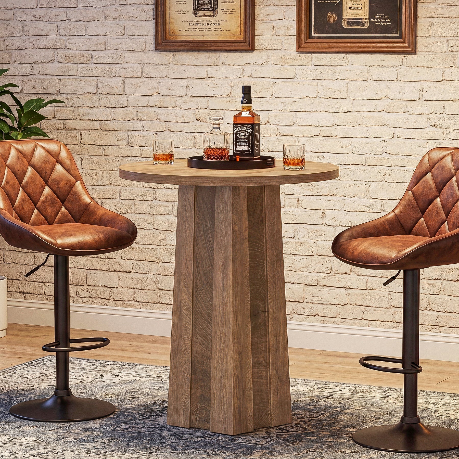 Ronde bartafel 80 cm met geribbelde zuilvoet, moderne bistrotafel op bardhoekhoogte