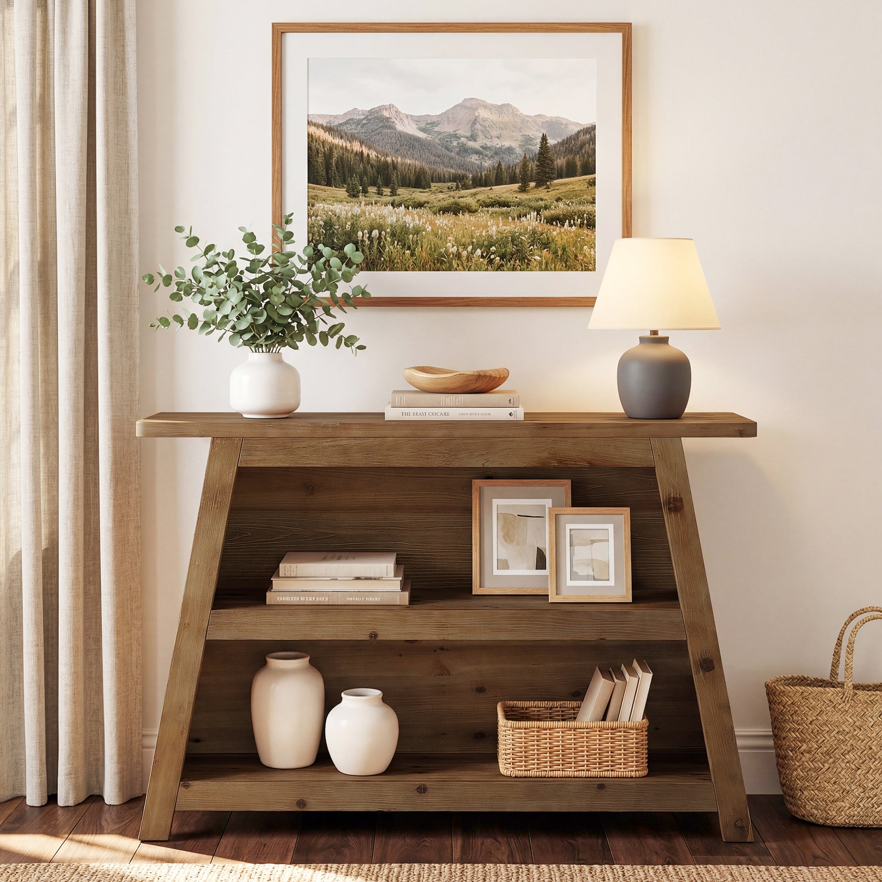 Tribesigns 120 cm massief houten consoletafel, sidetable met 3 planken voor hal