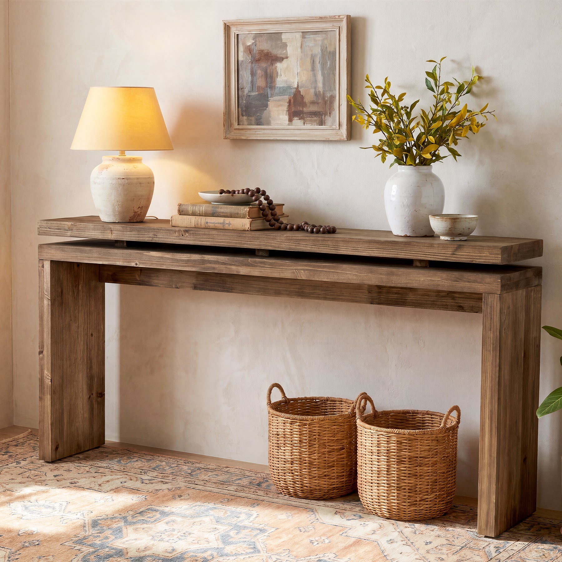 Tribesigns Massief Houten Consoletafel 160 cm, Smalle Haltafel in Landelijke Stijl